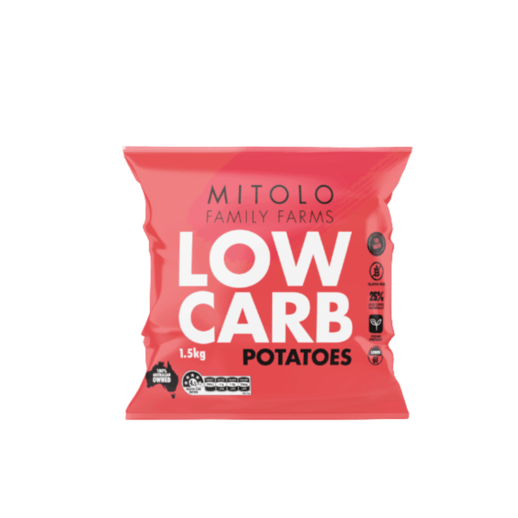 Printed pouch for low-carb potatoes, example of laminated flexible food packaging solution.